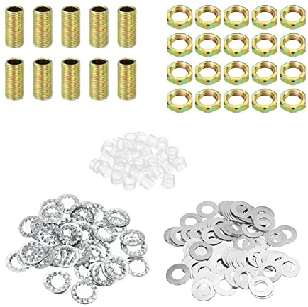 PATIKIL 1/8IP Filetage 2cm Lampe Tige Filetée Trousse avec Écrous Blocage Rondelles, Attaches Assortiment Matériel pour Lustre Plafond Luminaire Bricolage, Placage Zinc