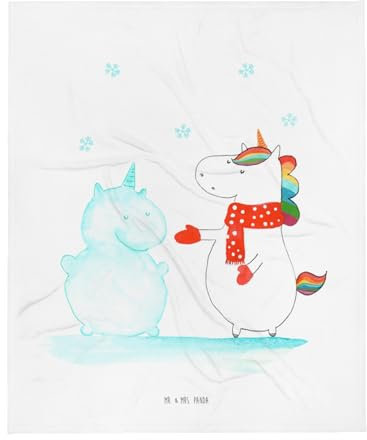 Mr. & Mrs. Panda Tagesdecke Einhorn Schneemann - Geschenk, Kuscheldecke, Kuchen, Bettdecke, Mütze, Wohndecke, Schlafdecke, Decke, Winter, Weihnachten, Unicorn, Schnee
