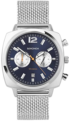 Sekonda Airborne Herren-Chronograph 40 mm mit Datumsanzeige Analog und Edelstahlarmband