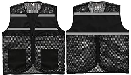RUTAVM Warnweste Reflektorweste Reflektierende Mesh-Sicherheit Mit Hoher Sichtbarkeit Und Reißverschlusstaschen Für Freiwillige Bauarbeiter-Sicherheitsweste Sicherheitsweste (Blue : Black, Size : XL)
