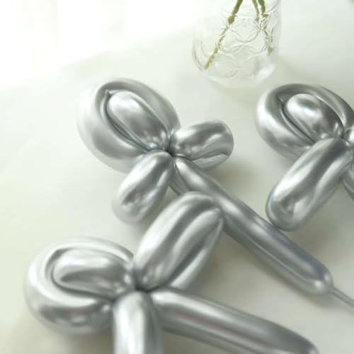 TABLECLOTHSFACTORY 50 Pack | Metallic Silver Long Twisting Modeling Latex Balloons, Animal Magic Party Balloons