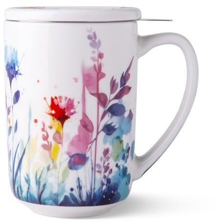 AmorArc Porcelain Tea Mug with Infuser and Lids, 18 Oz Large Cup Strainer with Bag Holder for Loose Leaf Tea, Steeping Coffee Mug for House-warming Wedding Birthday Gift