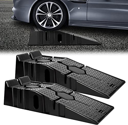 Sonnewelt 2er-Set Kunststoff Auffahrrampe 90cm, Schwerlast Rampe bis 2500 kg/2.5T, Auffahrrampe pkw Breite bis 330 mm, Auto Rampe mit Überfahrschutz, Auto Auffahrrampe Für PKW Wohnwagen, 90*33*22cm