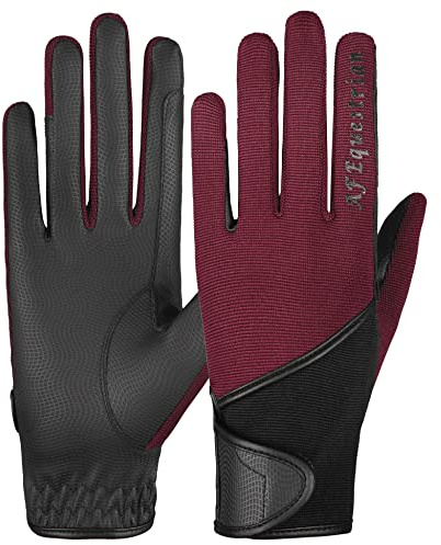 AFE Guanti da equitazione da donna, in pelle sintetica, tessuto elasticizzato nero, rosa, viola, lilla (stampa con dita bordeaux, S)