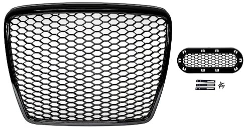 Kühlergrill Wabengrill Schwarz glanz + Halter kompatibel für Audi A6 C6 4F 2008-2011 DM Autoteile 4313-H