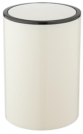 WENKO Schwingdeckeleimer Inca, 5 Liter Fassungsvermögen, Badezimmer-Mülleimer mit Deckel aus Kunststoff, BPA-frei, Ø 18,5 x 25,5 cm, Creme/Schwarz
