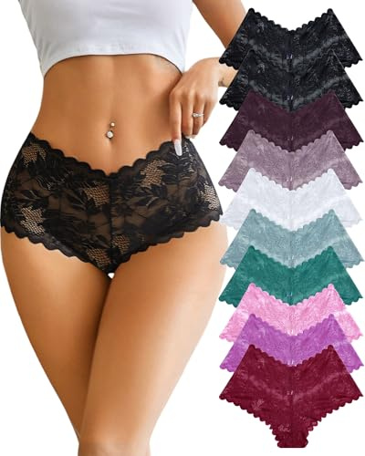 ALL OF ME 10-pack spets underkläder kvinnor boxershorts, sexiga trosor, damtrosor, bekväma hipster, underkläder för kvinnor, flerpack S–XL, A-10, M