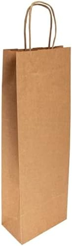 DOT Horeca Solutions 50 Shopper porta bottiglia AVANA vino Buste di Carta Sacchetti Regalo per Bottiglie con Manico 14x8x40 cm Carta Kraft Sacchetto Busta per Vino portabottiglia