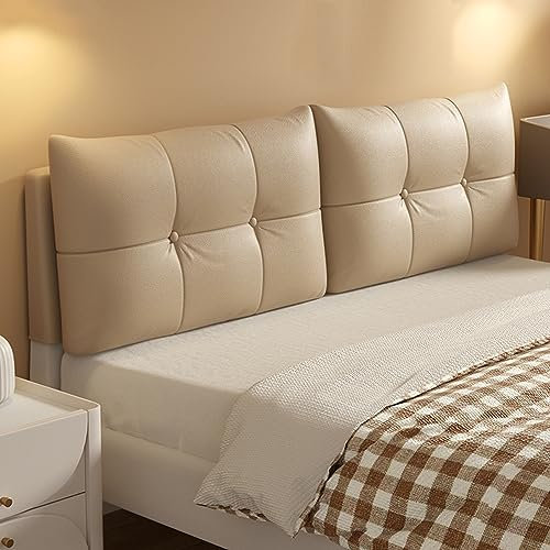 ZZYK Einfarbiges Wandkissen Kunstleder Kopfteil Fester Knopf Rückenlehne Rechteck Zuhause Schlafzimmer Schlafsaal Unterstützung Kissen Mit Abnehmbarem Bezug,Khaki,Paste 79/King