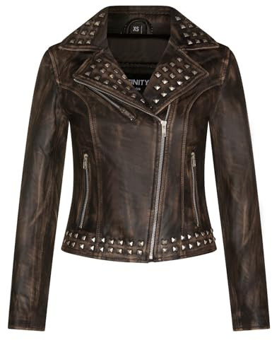 Mujer Cuero Negro Vintage Motero Chaqueta gótica con tachuelas