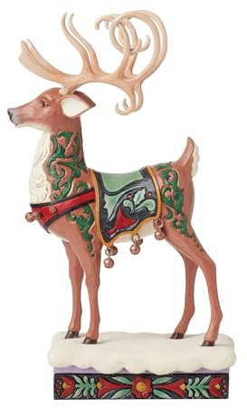 Enesco Jim Shore Heartwood Creek Holiday Manor Reindeer Standing Figurine- Stone Resin Hand Painted Crafted Collectible Santa's Reindeer Figurines Christmas Home Decor Statue, 8.07 Inch