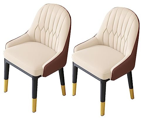 XMDEUR Küchen-Esszimmerstühle mit 2 modernen PU-Leder-Wohnzimmerstühlen mit hoher Rückenlehne und weichem Sitz, wasserfestem Ledersessel mit Metallbeinen (Farbe: Beige+Kaffee)