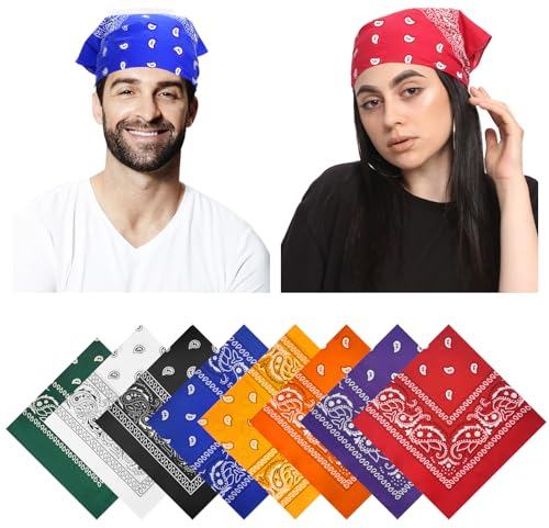 Annyswit 8/14 Stück Bandana Damen Herren 55 x 55 cm Paisley Rot Bandanas 8 Farben Cowboy Stil Bandanas Tuch Nikki Kopftuch Halstuch Set Head Scarf Headwear Muster Haar Schal Ansatz für Kopf Biker