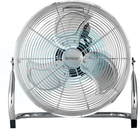 EPISENT 16 High Velocity Chrome Floor Fan – Heavy Duty Industrial Metal Fan | Powerful Air Circulator with 3 Speed Settings & Adjustable Tilt | Large Cooling Floor Fan for Home, Gym, Garage, Office