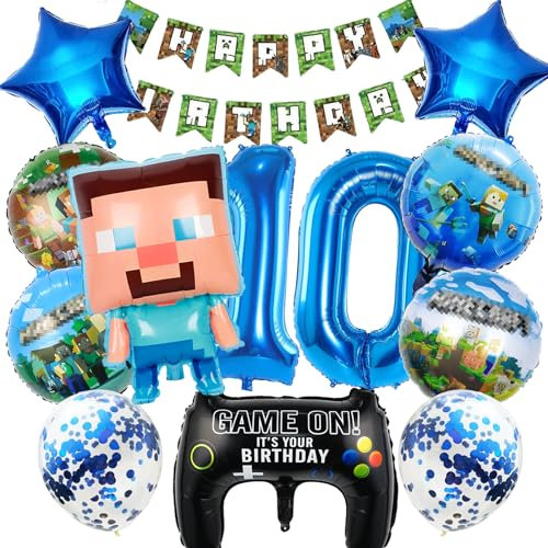 OSOFREE 12 Stück Pixe Geburtstagsdeko 10 Jahre Junge, Videospiel Luftballons Geburtstag, Party Deko Ballons Set für Kindergeburtstag (10)