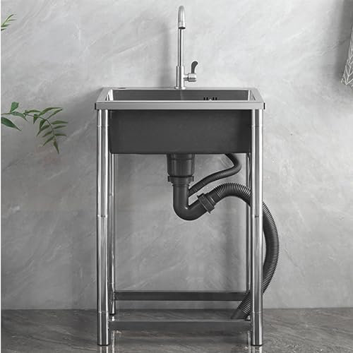 Generico Cucina lavelloLavello Freestanding in Acciaio Inossidabile, Lavello Multiuso a 1 Scomparto con Rubinetto Lavello Commerciale Freestanding Lavello Professionale da Giardino per Esterni per Cu