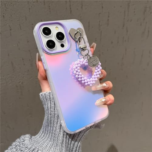 YOGISU Matte Laser Case For iPhone 11 Pro 12 13 14 15 Pro Max X Xs Max Xr 7 8 Plus Pearl Love Pendant Aurora Hard Slim Cover,Purple AX,For iPhone 13 Pro