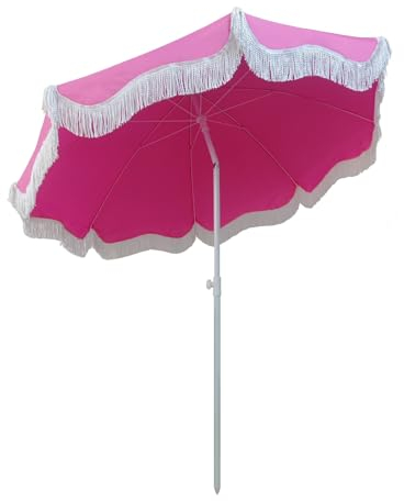 Zhixubah Pink Hawaii Strandschirm Sonnenschutz Sonnenschirm Mit Fransen Tragbar Partyschirm Ø180cm Wasserdicht UV50+ Gartenschirm Für Schwimmbad Courtyard Outdoor Mit Tragetasche(Color:Red)