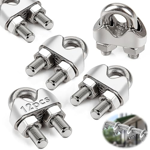 Mbsomnus 12 stycken repklämmor 5 mm vajerklämmor rostfritt stål A4 (V4A) DIN741 repklämmor M5 strykvajerklämmor stålvajerklämmor för klämma vajer 2 mm tvättlina markis fast