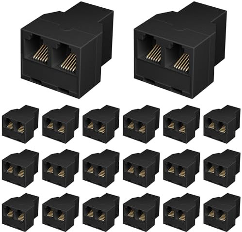 20 Pack RJ12 6P6C Phone Splitter, 1 Female to 2 Female Landline Adapter