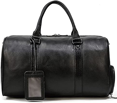 QTANZIQI Leder-Reisetaschen für Herren – Retro-Handtasche, große Kapazität, Sporttasche mit Schuhposition, Gepäcktasche (18 Zoll), schwarz