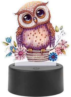 JISHSHAY Hibou Diamond Painting Lampe LED Diamant Painting Lampe de Chevet Peinture Diamant Veilleuse Bricolage Adulte Lumière Broderie LED Puzzle Adulte Veilleuse de Nuit Point de Croix Night Light