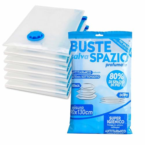 DETERMONDO 4 Sacchetti Sottovuoto XXL 80x120cm, Buste Salvaspazio per Vestiti, Piumoni, Coperte e Lenzuola, Riutilizzabili e Profumati, Materiale Resistente, Ideali per Armadio e Viaggio