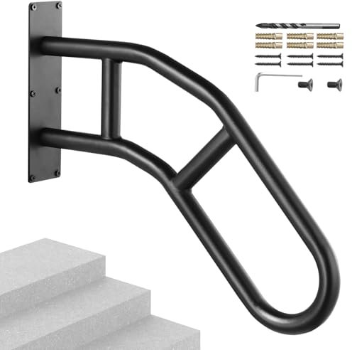 VEVOR Handrails for Outdoor Steps, 32 Length Wall Mount Safety Railings for 1-3 Steps, U-Shaped Handrail with Matte Black Finished, Stair Handrails for Kids, Elderly, Pregnant Women, Disabled