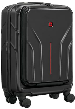 WENGER Amplix Carry-On Hartschalenkoffer, Handgepäck, Trolley, 36 (45) l, Laptop- und Tabletfach, Sicherheitsschloss, Reisen Urlaub, Schwarz, 653323
