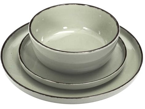 Home Deco Factory, KA0446, Set di stoviglie in gres Green Time da 12 Pezzi, Design Artigianale, Durevole e di Facile Manutenzione, Ideale per i pasti in Famiglia, Dimensioni: 12 Pezzi, Colore: Verde