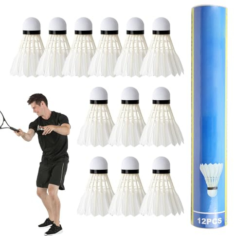 12pcs Volanti di badminton piuma,Volanti di badminton,Volante di piume con testa di spugna di schiuma | Pallina da allenamento da badminton per pratica di colpo stabile, per giochi di R