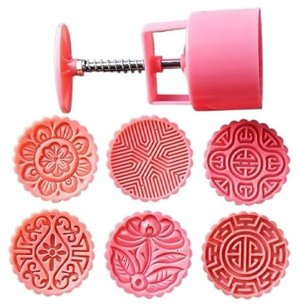 Hand Pressure Moon Cake Mould, Press Moon Cake Mold,DIY Cookie Cutter 100g Flower Press Cookie Stamps Pastry Tool for Baking DIY Cake Cookie Biscuit Dessert,Flower Mode Patterns