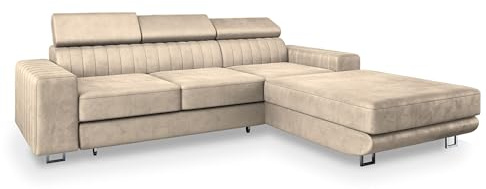 Masseno Ecksofa NOTO R-S mit Schlaffunktion L-Form, Sofa mit Bettkasten, Wohnzimmersofa, Couch, Soffa, Bettsofa, Couchgarnitur- Creme, Monolith 04