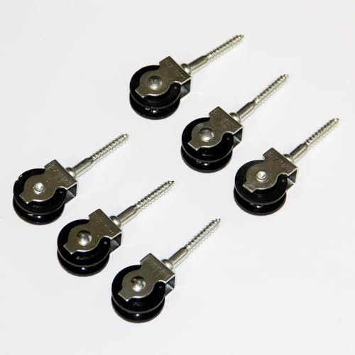 sopomarkt24 Vogelrolle 6 Stück Seilrolle/Umlenkrolle mit Holzgewinde, 30 mm Rolle, bis 6 mm Seil, 15 kg, Polyamid Seilführung für Garten & Werkstatt