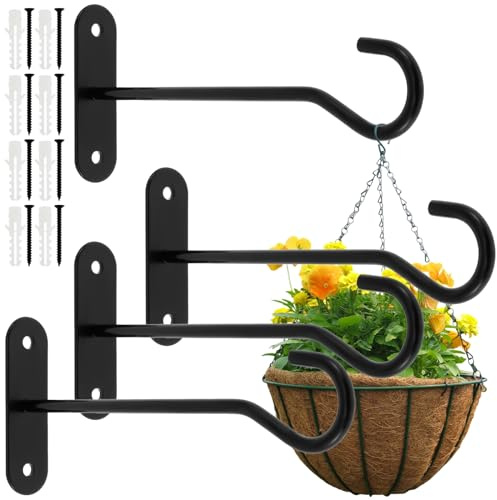 HAIJED 4 Pack Iron Plant Hanger Hanging Basket Brackets Wall Hanging Hooks Supports up to 22lbs for Indoor Outdoor Use