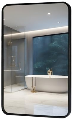 moderntop Schwarzer Quadratischer Wandspiegel mit Aluminiumrahmen - 100x60 cm Moderner Badezimmerspiegel für Bad, Schlafzimmer, Wohnzimmer & Flur - Horizontal/Vertikal Hängend​