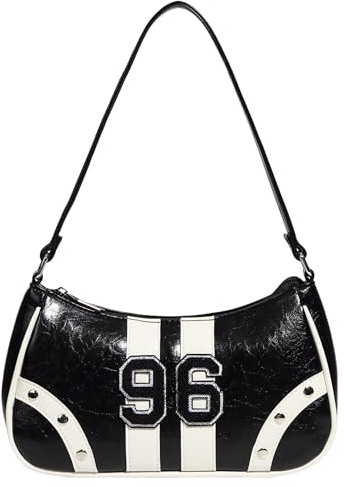 Pandalein Damen Vintage Schultertasche Sportliche Handtasche Mode Henkeltasche im Retro-Sportstil aus Kunstleder (Schwarz)