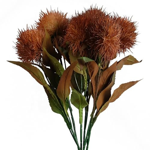 PDL – Pegdev - Pack of 6 x 70cm Artificial Globe Thistle Flower Stems, Yellow Realistic Faux Floral Decoration