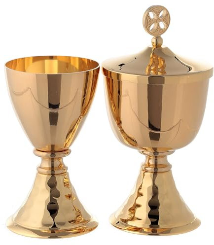 Holyart Calice et ciboire de Voyage avec Base martelée Laiton, Calice