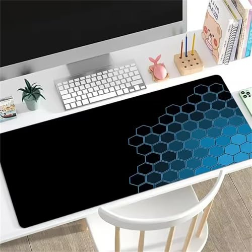 Mauspad XXL Großes Mousepad 600x300x3mm Gaming Mouse Pad verbessert Präzision und Geschwindigkeit mit Vernähten Kanten Groß rutschfeste Tischunterlage - Schwarz Blau Geometrisch