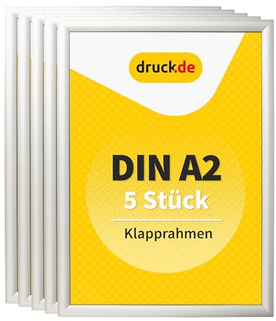 druck.de 5 Stück Klapprahmen A2-2,5cm Profil - Aluminiumrahmen | 5 Stück Klapprahmen A2, Aluminiumrahmen, 2,5cm Profil, Plakatrahmen für Poster und Aushänge, Wandmontage