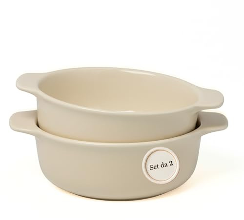 Wald - Cacerola individual de cerámica de 15 cm de diámetro, juego de 2 piezas, olla para horno, bandeja pequeña, bandeja para horno y plato individual para cocina, mesa y servicio (blanco leche)