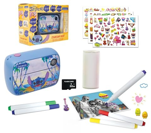 Lexibook, Disney Stitch Starcam Print HD Appareil Photo, DJ149D | Imprimante instantanée, photo et vidéo, carte SD 32 Go, kit de personnalisation photo, Bleu