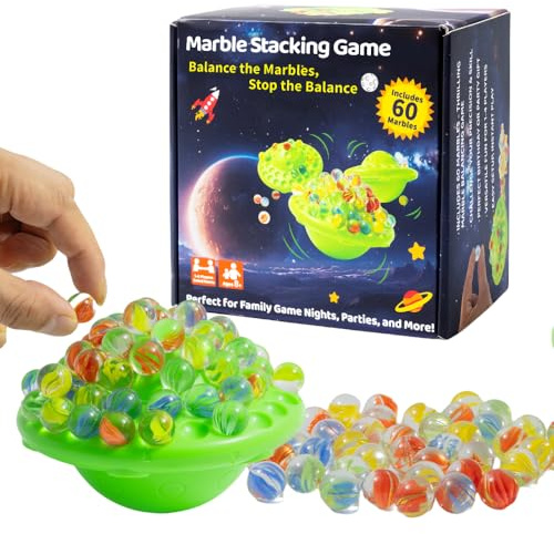 oupados Gioco di equilibrio Marble con emozionanti 60 biglie di vetro colorate, carte sfida e memoria, per 1-4 giocatori, bambini e adulti, gioco per feste in famiglia, adatto sia per brevi che per