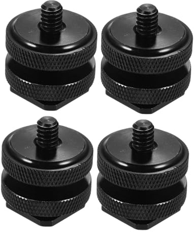 Adaptador de Zapata para Flash 1/4 de Pulgada para Cámara DSLR | Aleación de Aluminio Negro, Lote de 4 Piezas, Rosca Doble Socket Superior