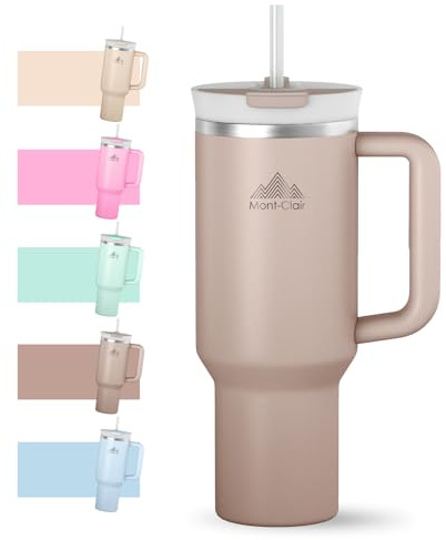Mont-Clair 40oz Tumbler with Straw and Lid - Leakproof Insulated Stainless Steel Travel Mug with Handle - Travel Mug - Cold or Hot for 10 Hours - Iced for 48 Hours - 1200ml - Almond