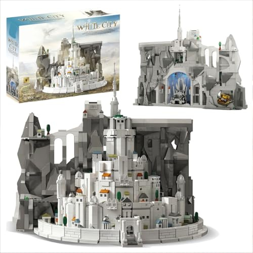 Mocbuiie White City Castle Klemmbausteine mit Licht | 2318 Teile Mittelalter Burg, Herr Ringe Schloss Bausatz für Erwachsene und Sammler