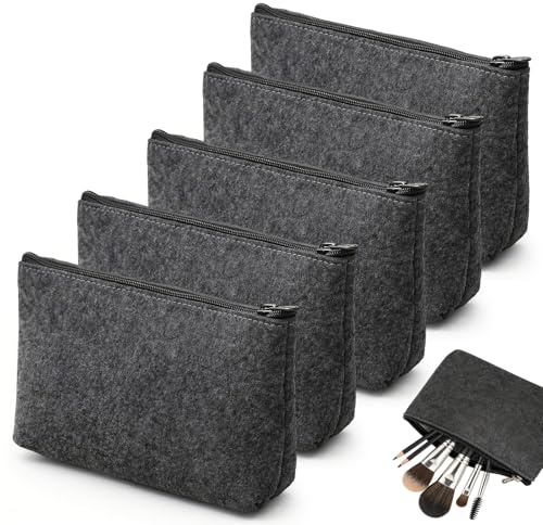 BJHYIZ 5 Stück Filz Mäppchen, Klein Filztasche Filz Kosmetiktasche mit Reißverschluss Make Up Tasche Multifunktions Federmäppchen Briefpapier Beutel zum Beplotten für Büro Schulbedarf