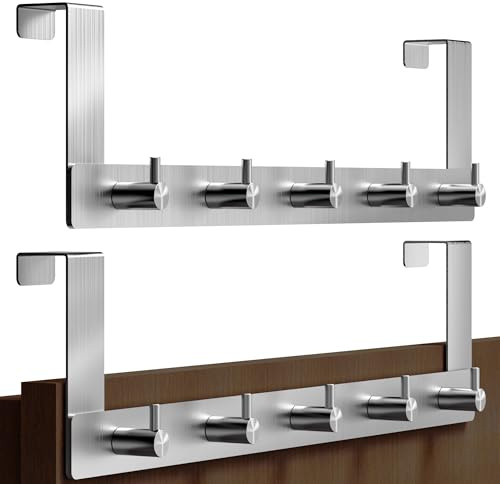 Menz Türgarderobe zum Einhängen aus Edelstahl, 2er Set, Fb. Silber | Tür-Garderobe mit Türhaken in klassischer Ausführung, Türhakenleiste für das Einhängen, funktionale Kleiderhaken an der Tür