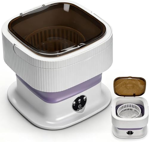 OHFAMO Mini Lavatrice Pieghevole Portatile 10L con Cestello Centrifuga Rimovibile - 3 Modalità Touch, Salvaspazio Senza Collegamento Acqua，Lavatrice da Viaggio per Campeggio, Appartamenti, Dormitori